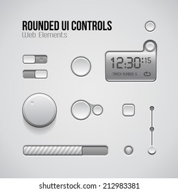 Web UI Controls Design Elements: Buttons, Switchers, On, Off, Player, Audio, Video: Play, Stop, Pause, Volume, Equalizer, Knobs, Progress Bar, Screen, Display