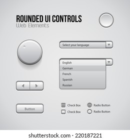 Web UI Controls Design Elements: Buttons, Switchers, On, Off, Player, Audio, Video: Play, Stop, Next, Pause, Volume, Equalizer, Knobs, Drop-down, Navigation Bar, Menu, Check Box, Radio Button