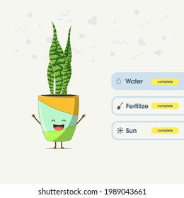 Web UI design for plant care smart app control with cute happy plant character