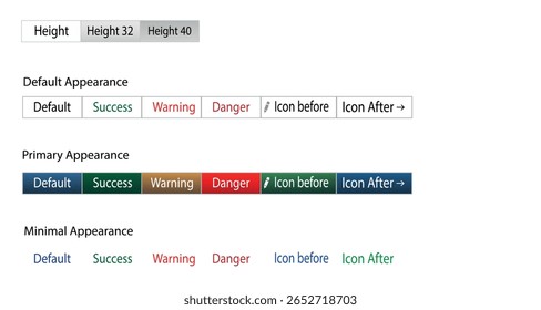 Botões de elementos de interface do usuário da Web com ícones e ilustrador de aparência Variações no plano de fundo branco