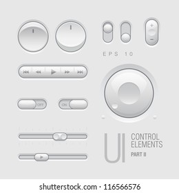 Web UI Elements Design Gray. Buttons, Switches, bars, power buttons, sliders. Part two. Vector illustration