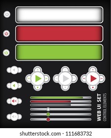 Web UI Elements Three Colors.Colors:Red, Gray, Green.  Design Elements: Buttons, Switchers
