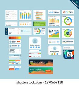 Web UI elements | UI Widgets Collection | flat design web elements: Icons, web forms, button, check box, radio button, switch button, Tab & accordions, media player in flat style