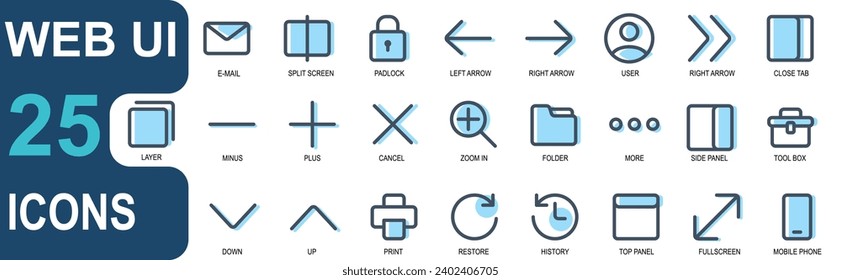 web ui Symbol in linealer Farbstil, ideal für Web ui und apps.vektorgrafik Sammlung.