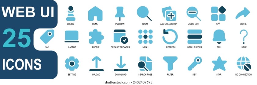 web ui icon set.duo tone style. contains gear,setting,upload,download,search page,filter,key,star,no internet. for web and ui graphics,vector collection.editable stroke
