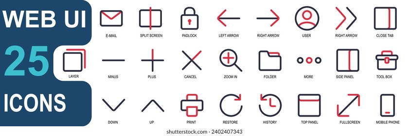 web ui icon set,vector collection, colored outline style,good for web and app ui 
