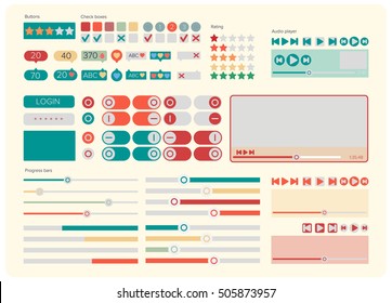 Web UI KIT elements flat design. Web elements: Icons, web forms, button, check box, radio button, switch button.