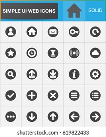 Web UI simple flat icons set, vector symbol collection, circle pictogram pack. Signs, logo illustration. Set includes icons as home, user, message, info, settings, reload, checkmark