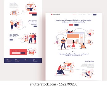 Web UI Template Design with Business People Working in Different Platform for Business Growth and Success.