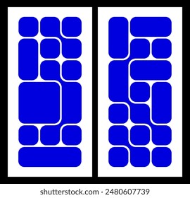 Web UI UX Design elements, mobile format. Web frame, blocks, grid concept. web layout with trendy Y2k elements. Trending brick Ui UX template. Web comics grids, smooth connection, navy blue