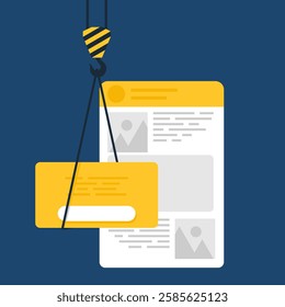 Web UI and website development using construction crane - metaphoric concept