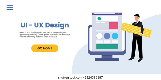 Web UI-UX design, web development concept. Web design, application design, coding, and web building on blue background.	