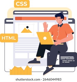 Design de UI-UX da Web, conceito de desenvolvimento da Web. Web design, design de aplicativo, codificação e construção da Web em fundo roxo pastel. Ilustração de vetor 3d

