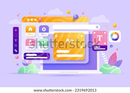 Web UI-UX design, web development concept. Web design, application design, coding, and web building on pastel purple background. 3d Vector Illustration