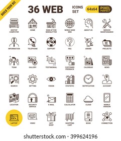 Web universal pixel perfect line icons modern style for website