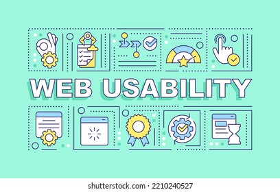 Web usability word concepts mint banner. User experience design. UX. Infographics with editable icons on color background. Isolated typography. Vector illustration with text. Arial-Black font used