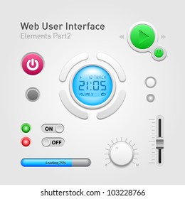 Web User Interface Elements Of Design Part 2: Timer, Buttons, Progress Bar, Knobs, Switch, On, Off, Player, Play, Stop, Power, Track, Watch, Volume, Website