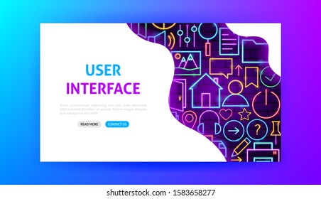 Web User Interface Neon Landing Page. Vector Illustration of User Interface Promotion.