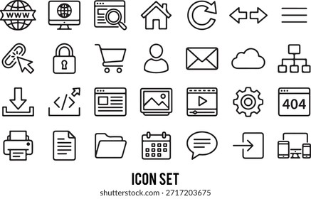 Web y Colección de iconos de esquema de interfaz de usuario. Ilustración vectorial