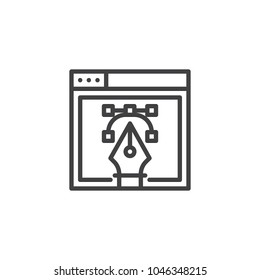 Web vector design with fountain pen nib outline icon. linear style sign for mobile concept and web design. Browser window and vector design drawing tool line vector icon. Symbol, logo illustration