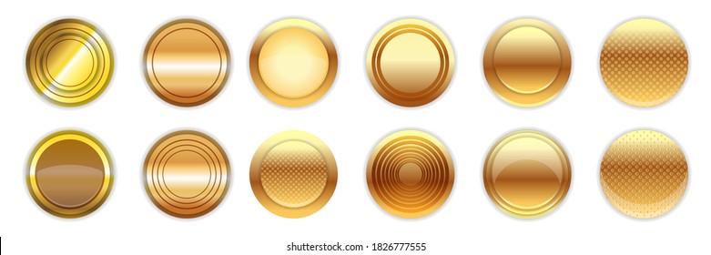 Botones de web dorados y dorados de bronce vectores web y colección de etiquetas redondas aislados en fondo blanco. Bandas redondas de oro de Navidad o botones aislados en fondo blanco