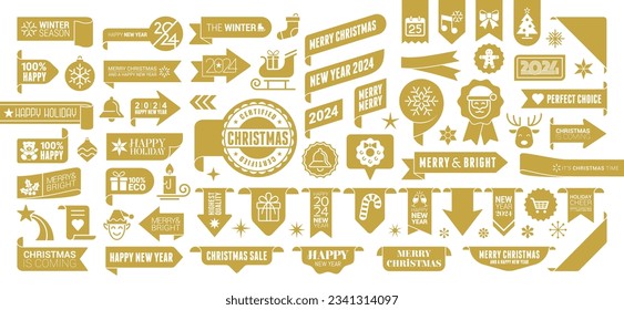 Web vector golden and bronze buttons, stars, ribbons, labels, frames, arrows and badges collection isolated on classic red background