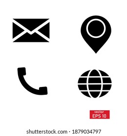 
Web-Vektorsymbol-Illustration. Telefon-, Standort-, Umschlag- und Globalsymbole auf ebene Weise