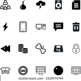 web vector icon set such as: record, money, station, communicate, stack, school, success, clean, ton, stereo, circle, thunderbolt, climate, bucket, paper, secret, padlock, garbage, trip, men, balance