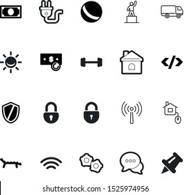 web vector icon set such as: secure, toy, tack, dumbbells, garden, plug, speak, transmission, gear, public, logistic, site, abstract, adapter, body, van, ball, win, electrical, airport, deliver