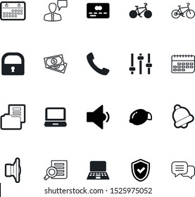 web vector icon set such as: equalize, padlock, lock, handbell, stack, jingle, label, app, search, bell, icons, phone, facade, person, directory, loan, template, badge, award, magnifying, doorbell