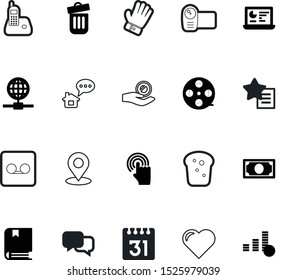 web vector icon set such as: pile, broadcast, cafe, cellular, trashcan, clothing, trash, place, spool, love, reel, world, picture, idea, start, house, location, balloon, hot, audio, investing, heart