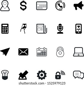 web vector icon set such as: fly, time, art, noise, megaphone, signal, news, bulb, press, smartphone, chat, mail, shout, question, navigator, notebook, security, kite, services, announcement, road