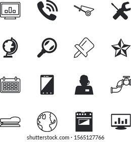 web vector icon set such as: clip, push, oven, domestic, oil, star, stove, guest, job, mechanical, features, magnifier, repair, old, backup, operator, talk, receiver, retro, linear, thumbtack