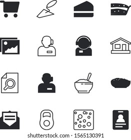 web vector icon set such as: magnification, receive, worker, cheese, kettlebell, milk, glass, arrow, strength, employee, residential, identification, space, fit, pic, cheddar, holding, gardening