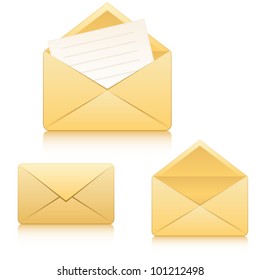 Web vector icons: closed envelope, open envelope and envelope with letter