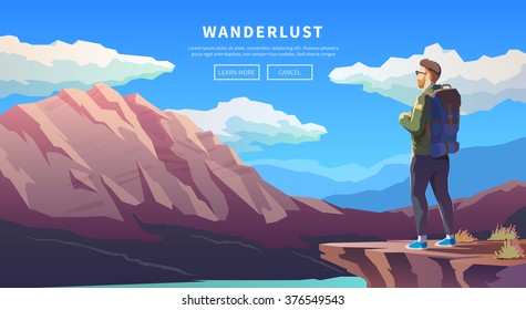 Web vector  illustration on the theme of Climbing, Trekking, Hiking, Walking. Sports, outdoor recreation, adventures in nature, vacation. Wanderlust. Downshifting. Modern flat design. #3