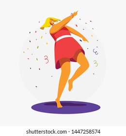 Web vector illustration. Young dancing woman. Party. 