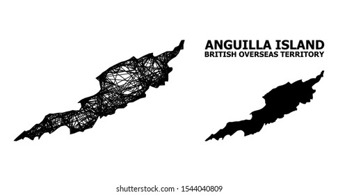 Web vector map of Anguilla Island. Linear carcass flat network in vector format, geographic template for educational purposes. map of Anguilla Island are isolated on a white background.