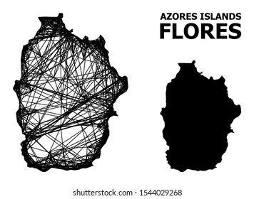 Web vector map of Azores - Flores Island. Wire frame 2D network in vector format, geographic template for economics compositions. map of Azores - Flores Island are isolated on a white background.