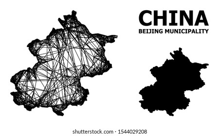 Web vector map of Beijing Municipality. Wire carcass flat network in eps vector format, geographic model for educational concepts. map of Beijing Municipality are isolated on a white background.