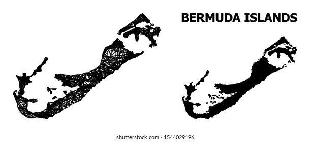 Web vector map of Bermuda Islands. Linear frame 2D mesh in eps vector format, geographic template for political posters. map of Bermuda Islands are isolated on a white background.