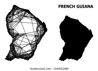 Web vector map of French Guiana. Linear carcass 2D network in vector format, geographic model for patriotic purposes. map of French Guiana are isolated on a white background.