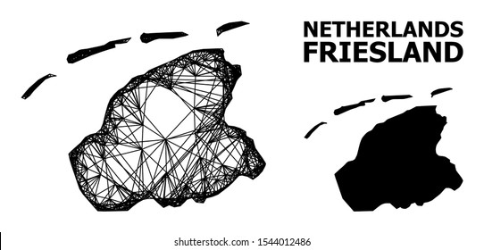 Web vector map of Friesland Province. Wire carcass 2D mesh in vector format, geographic model for educational purposes. map of Friesland Province are isolated on a white background.