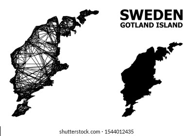 Web vector map of Gotland Island. Wire carcass flat network in vector EPS format, geographic model for economics illustrations. map of Gotland Island are isolated on a white background.