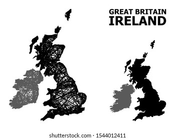 Web vector map of Great Britain and Ireland. Linear carcass flat network in eps vector format, geographic template for economical illustrations.