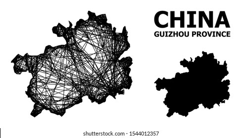 Web vector map of Guizhou Province. Linear carcass 2D mesh in eps vector format, geographic template for economical purposes. map of Guizhou Province are isolated on a white background.