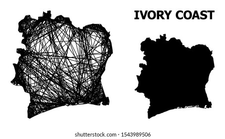 Web vector map of Ivory Coast. Wire carcass 2D mesh in vector format, geographic template for political designs. map of Ivory Coast are isolated on a white background.