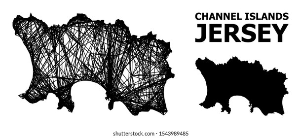 Web vector map of Jersey Island. Linear carcass flat mesh in eps vector format, geographic model for economical concepts. map of Jersey Island are isolated on a white background.