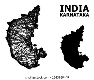 Web vector map of Karnataka State. Linear frame flat network in vector EPS format, geographic model for patriotic designs. map of Karnataka State are isolated on a white background.