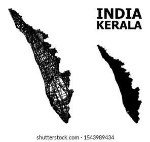 Web vector map of Kerala State. Wire carcass flat network in vector format, geographic model for patriotic purposes. map of Kerala State are isolated on a white background.